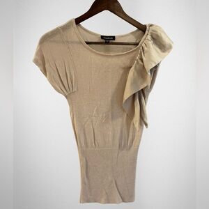 BEBE • Beige Ruffle-Shoulder Dress